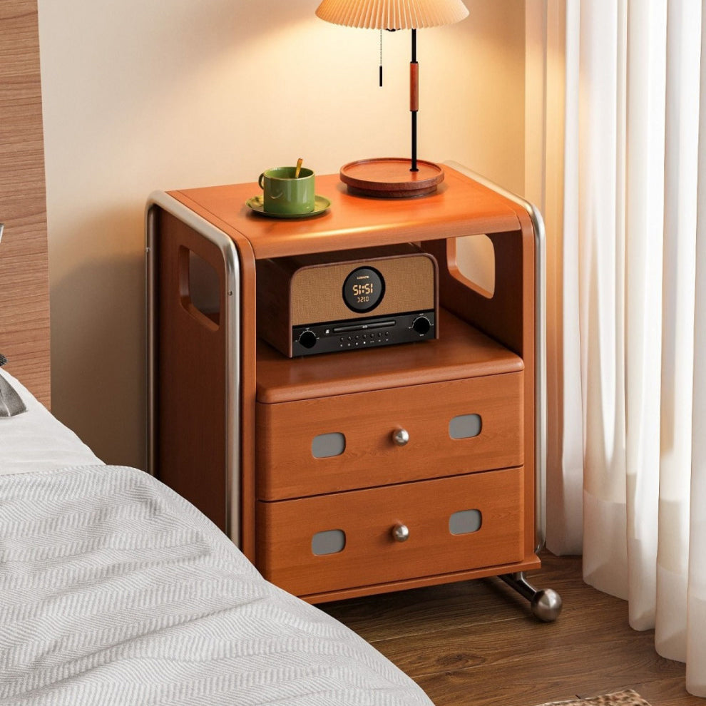Mid-Century Solid Wood 2-Drawer Nightstand