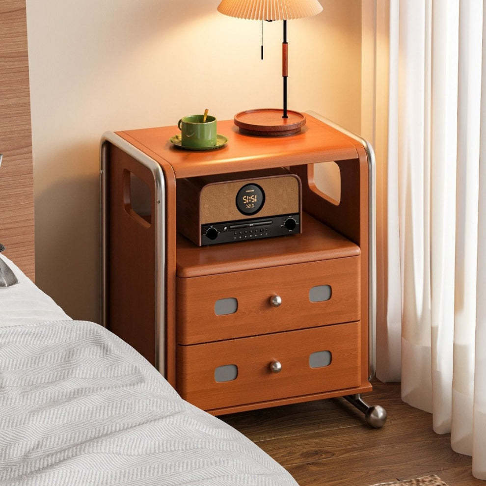 Mid-Century Solid Wood 2-Drawer Nightstand