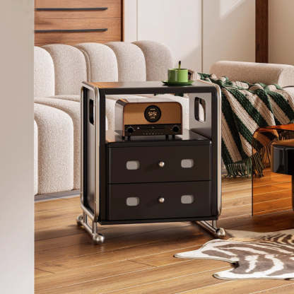 Mid-Century Solid Wood 2-Drawer Nightstand
