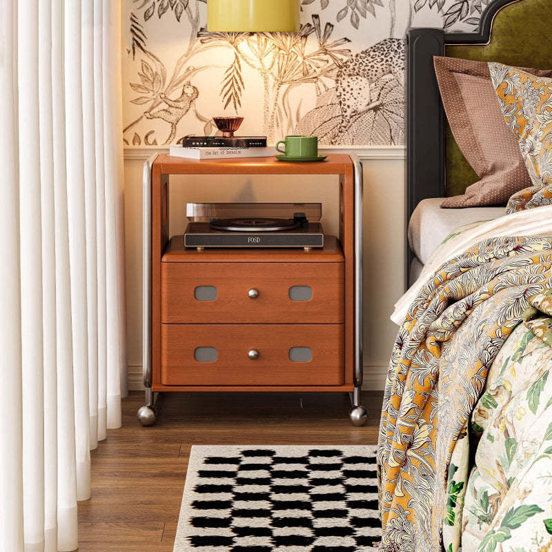 Mid-Century Solid Wood 2-Drawer Nightstand