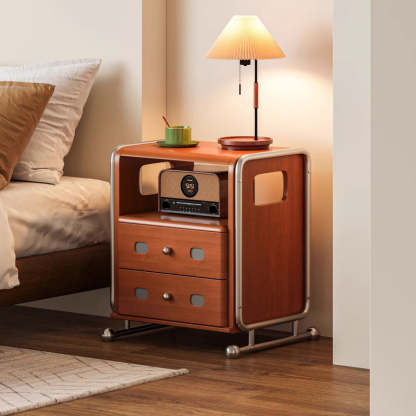 Mid-Century Solid Wood 2-Drawer Nightstand