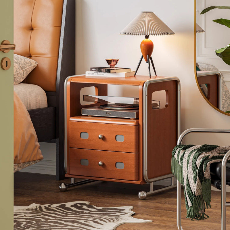 Mid-Century Solid Wood 2-Drawer Nightstand