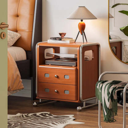 Mid-Century Solid Wood 2-Drawer Nightstand