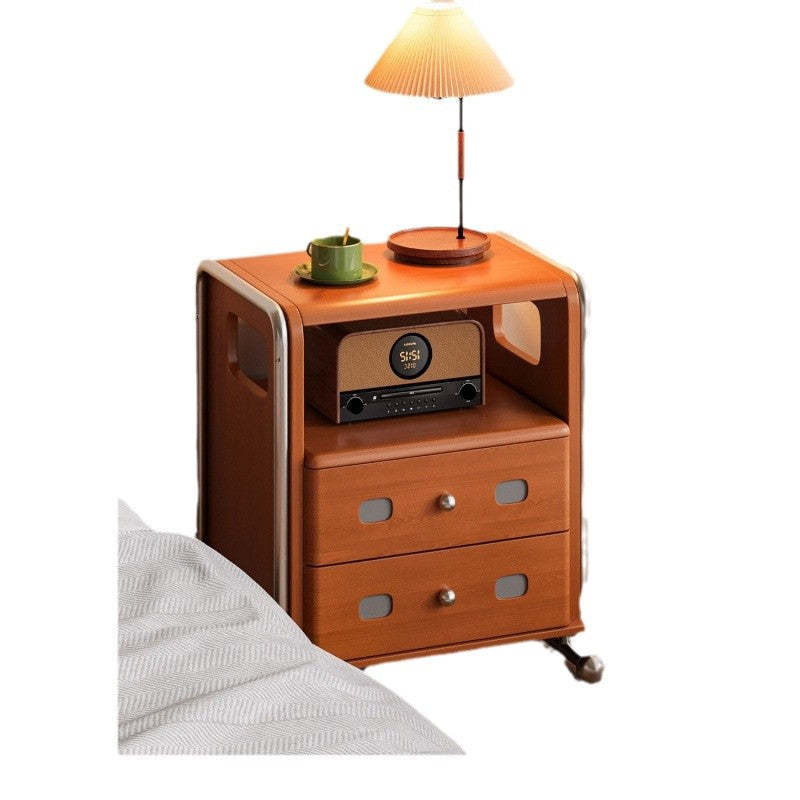 Mid-Century Solid Wood 2-Drawer Nightstand