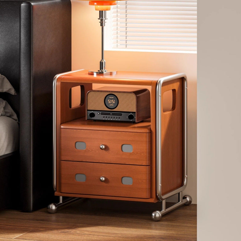 Mid-Century Solid Wood 2-Drawer Nightstand