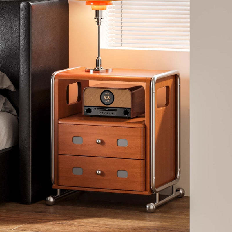 Mid-Century Solid Wood 2-Drawer Nightstand