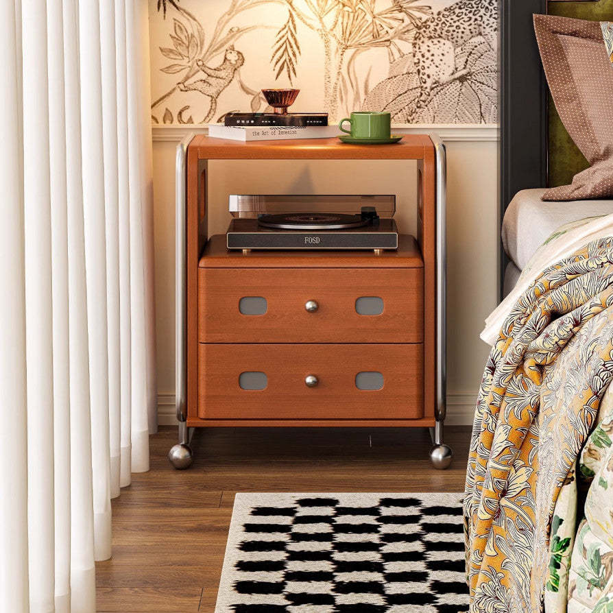 Mid-Century Solid Wood 2-Drawer Nightstand — Black