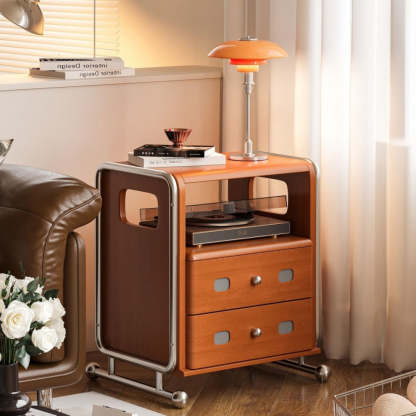 Mid-Century Solid Wood 2-Drawer Nightstand