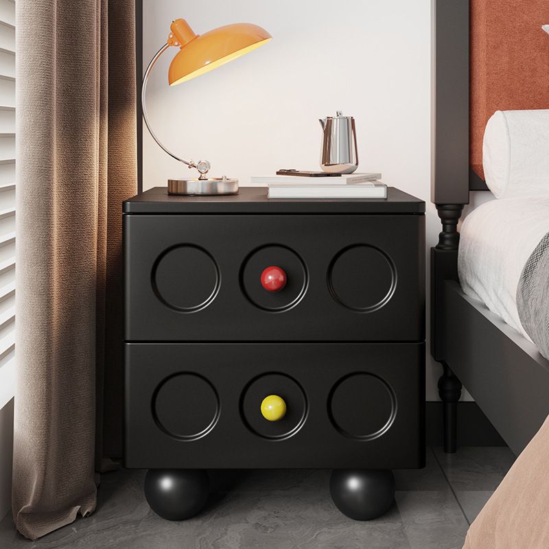 Transitional Wood Black Nightstand 2-Drawer — Black