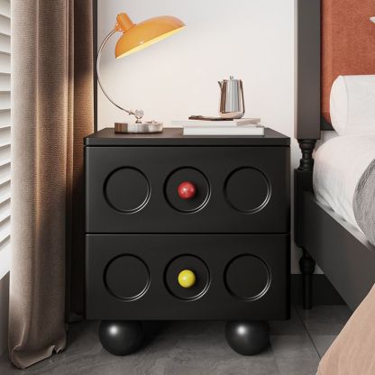 Transitional Wood Black Nightstand 2-Drawer — Black
