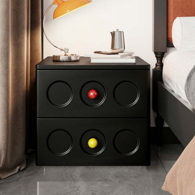 Transitional Wood Black Nightstand 2-Drawer