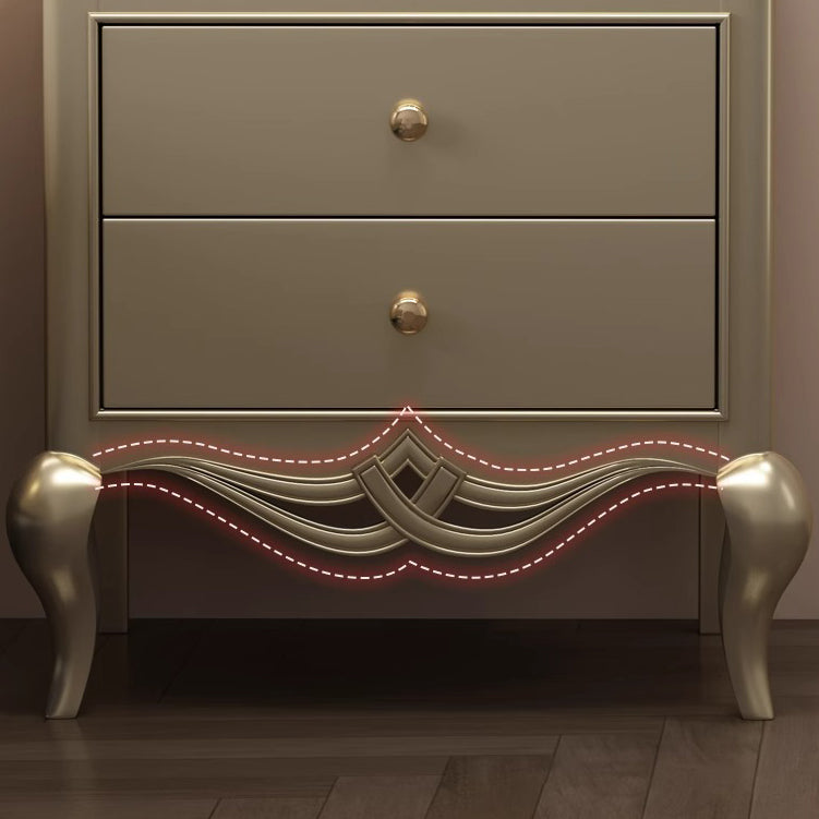 French Champagne Gold Cabriole-Leg Nightstand 2-Drawer