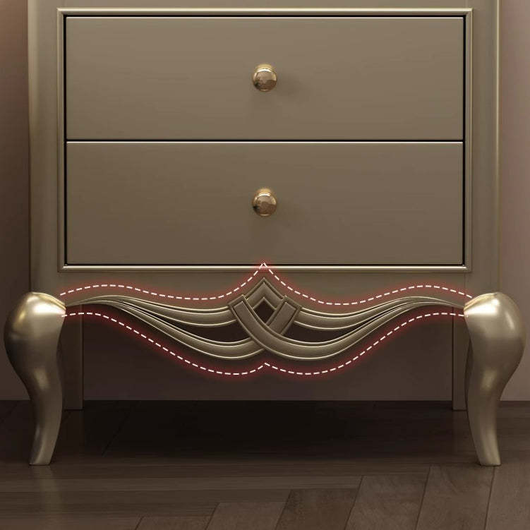 French Champagne Gold Cabriole-Leg Nightstand 2-Drawer