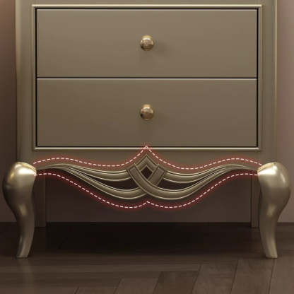 French Champagne Gold Cabriole-Leg Nightstand 2-Drawer