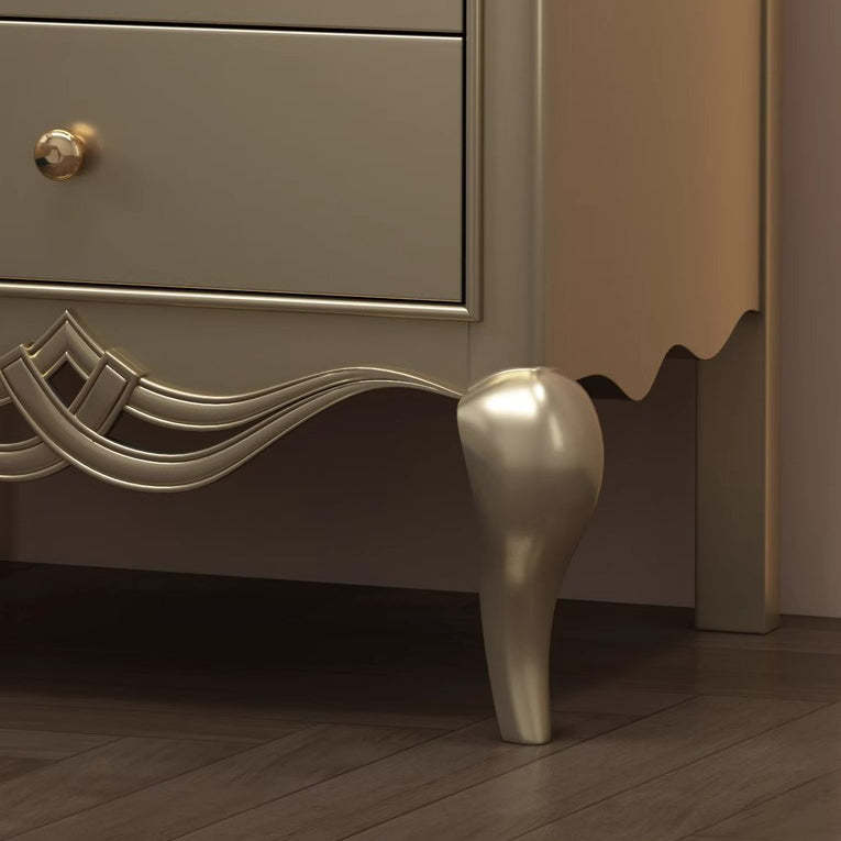 French Champagne Gold Cabriole-Leg Nightstand 2-Drawer