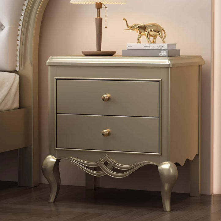 French Champagne Gold Cabriole-Leg Nightstand 2-Drawer