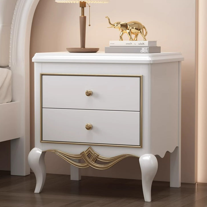 French Champagne Gold Cabriole-Leg Nightstand 2-Drawer