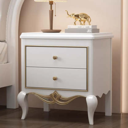 French Champagne Gold Cabriole-Leg Nightstand 2-Drawer