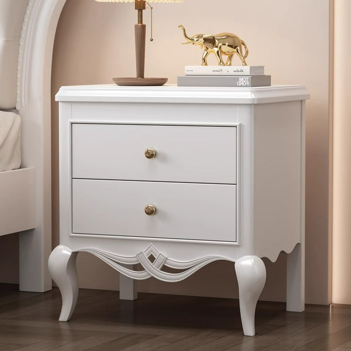 French Champagne Gold Cabriole-Leg Nightstand 2-Drawer
