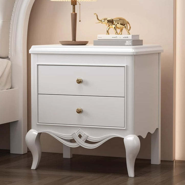 French Champagne Gold Cabriole-Leg Nightstand 2-Drawer