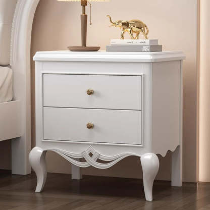 French Champagne Gold Cabriole-Leg Nightstand 2-Drawer