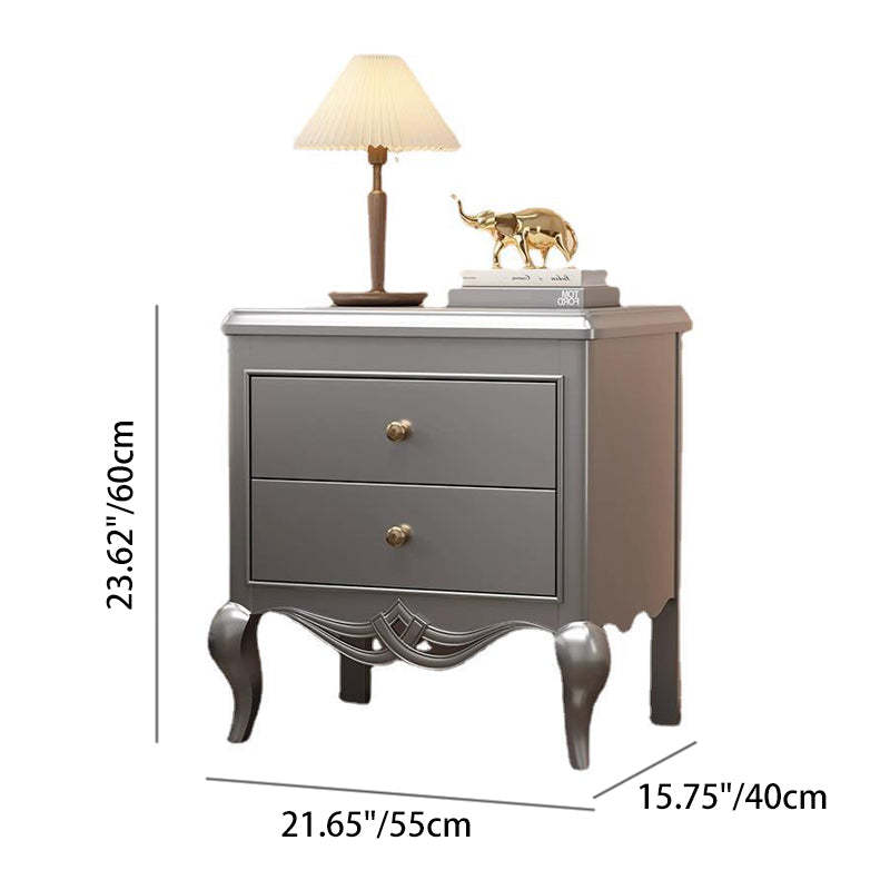 French Champagne Gold Cabriole-Leg Nightstand 2-Drawer