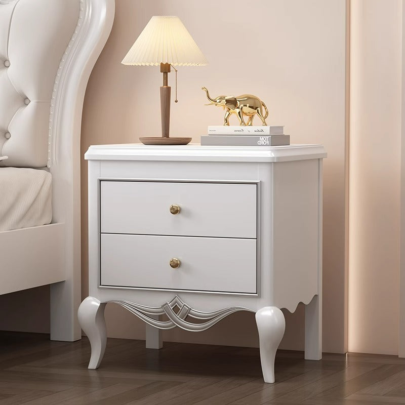 French Champagne Gold Cabriole-Leg Nightstand 2-Drawer
