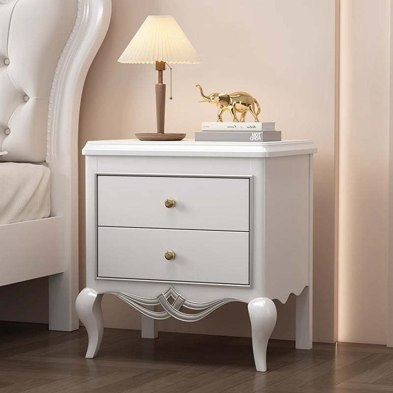 French Champagne Gold Cabriole-Leg Nightstand 2-Drawer