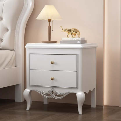 French Champagne Gold Cabriole-Leg Nightstand 2-Drawer