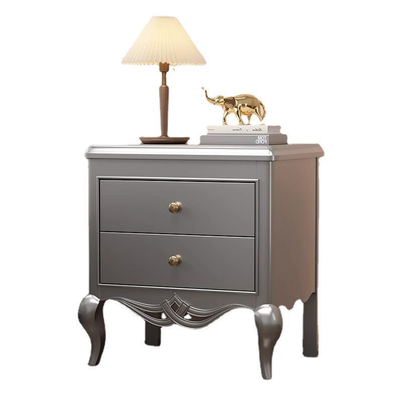 French Champagne Gold Cabriole-Leg Nightstand 2-Drawer