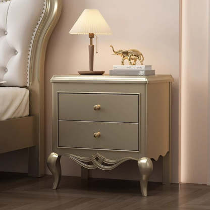 French Champagne Gold Cabriole-Leg Nightstand 2-Drawer — Champagne Gold