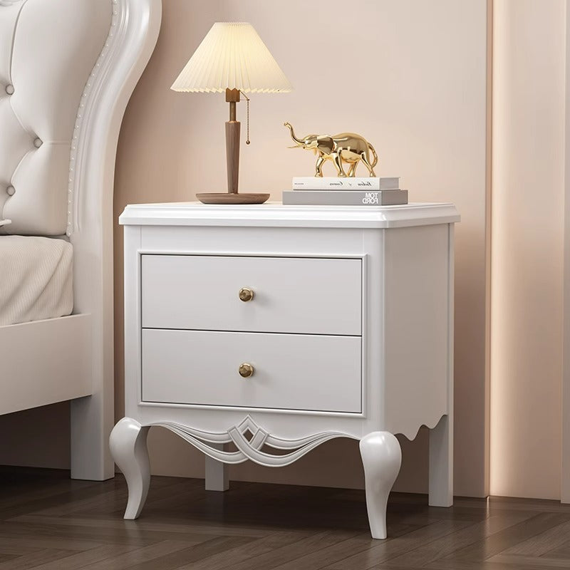 French Champagne Gold Cabriole-Leg Nightstand 2-Drawer