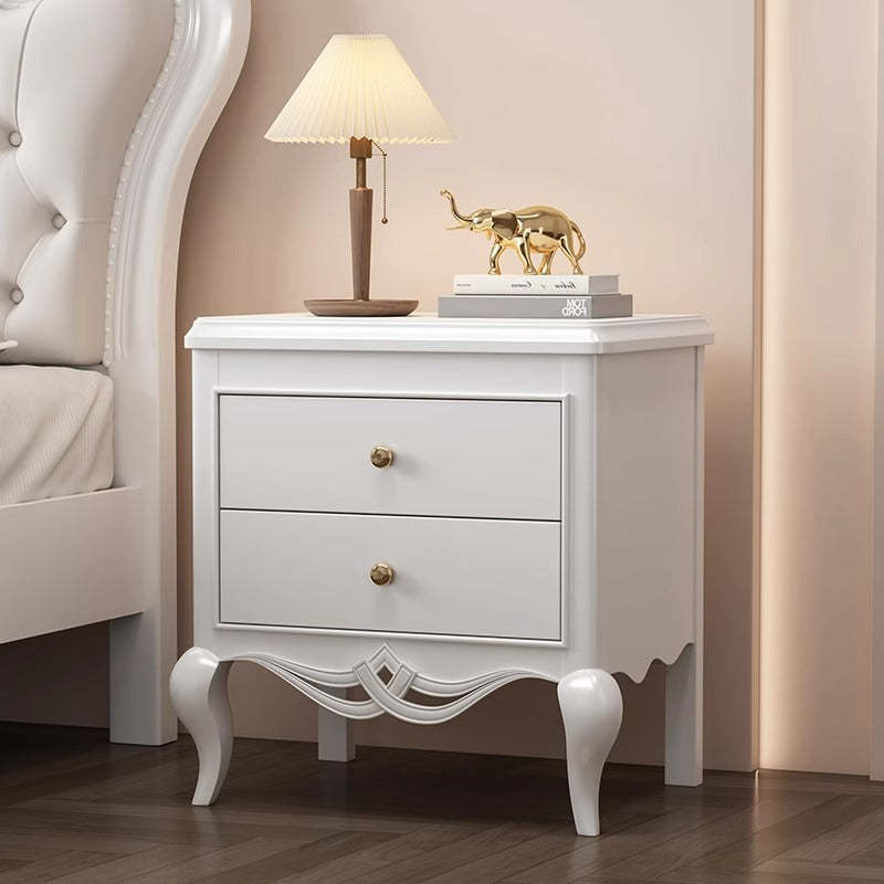 French Champagne Gold Cabriole-Leg Nightstand 2-Drawer