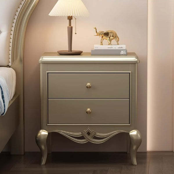 French Champagne Gold Cabriole-Leg Nightstand 2-Drawer — White
