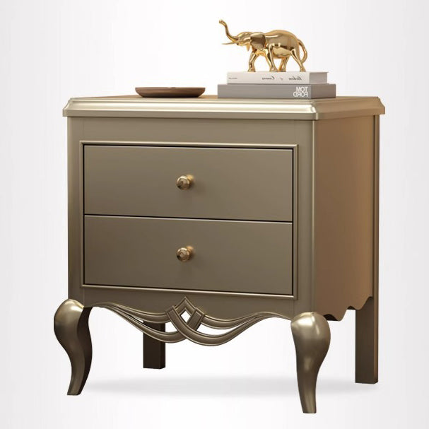 French Champagne Gold Cabriole-Leg Nightstand 2-Drawer