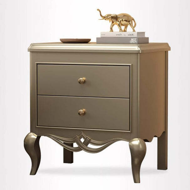 French Champagne Gold Cabriole-Leg Nightstand 2-Drawer
