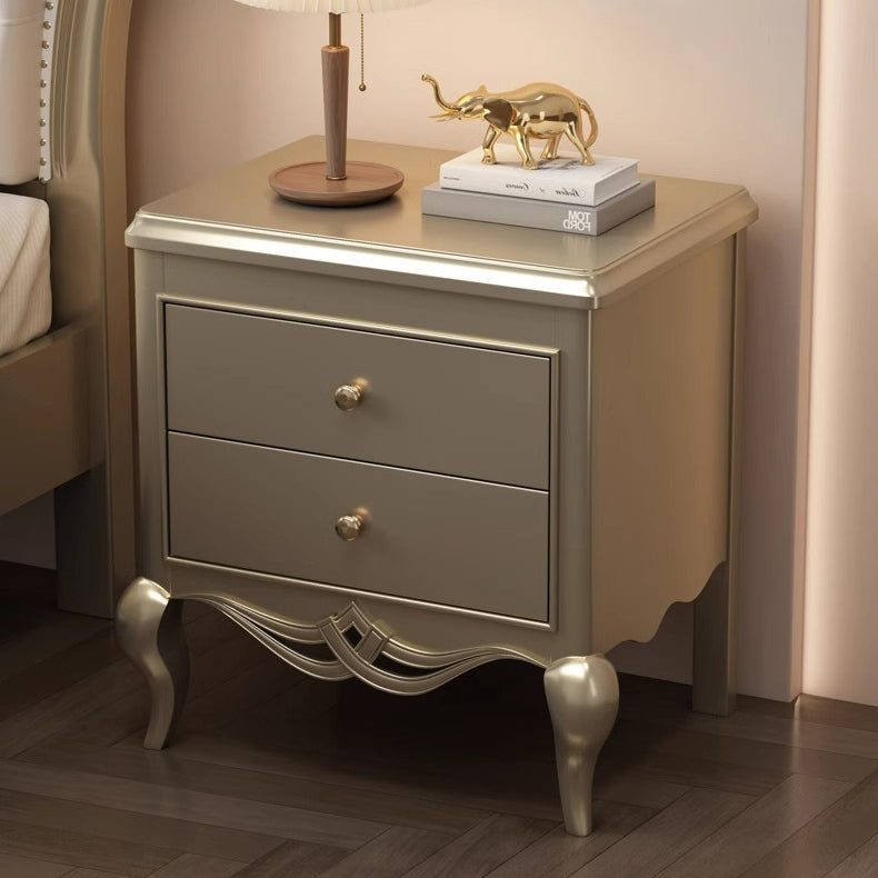 French Champagne Gold Cabriole-Leg Nightstand 2-Drawer