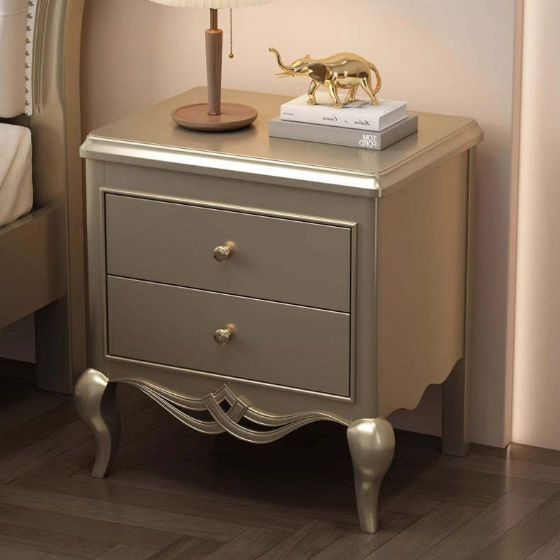 French Champagne Gold Cabriole-Leg Nightstand 2-Drawer