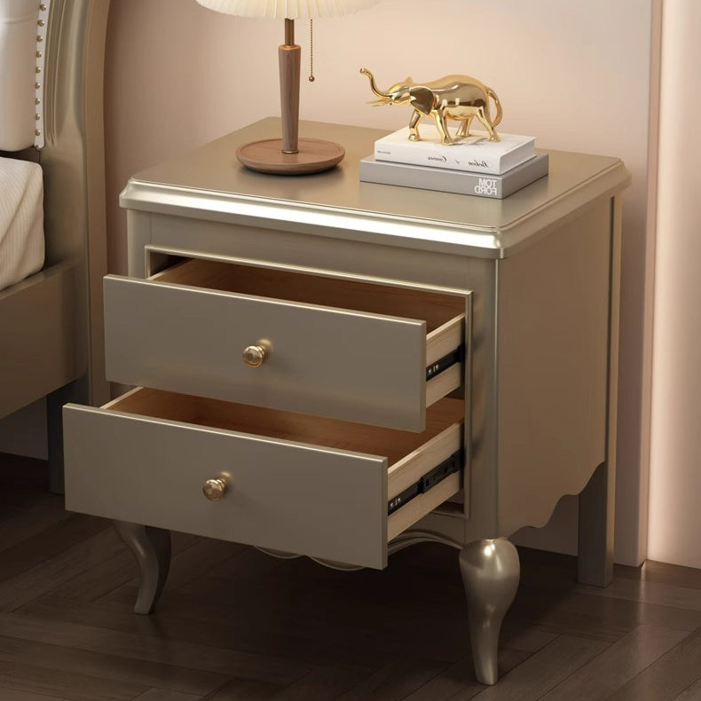 French Champagne Gold Cabriole-Leg Nightstand 2-Drawer