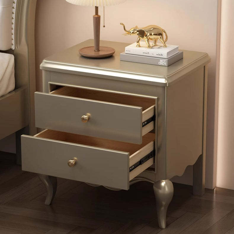 French Champagne Gold Cabriole-Leg Nightstand 2-Drawer