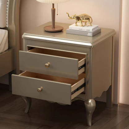 French Champagne Gold Cabriole-Leg Nightstand 2-Drawer