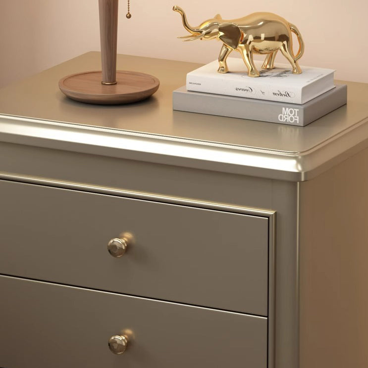 French Champagne Gold Cabriole-Leg Nightstand 2-Drawer