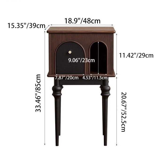Mid-Century Wood Black Slim-Leg Side Table 1-Cabinet