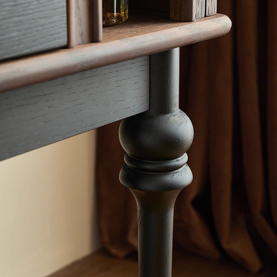 Mid-Century Wood Black Slim-Leg Side Table 1-Cabinet