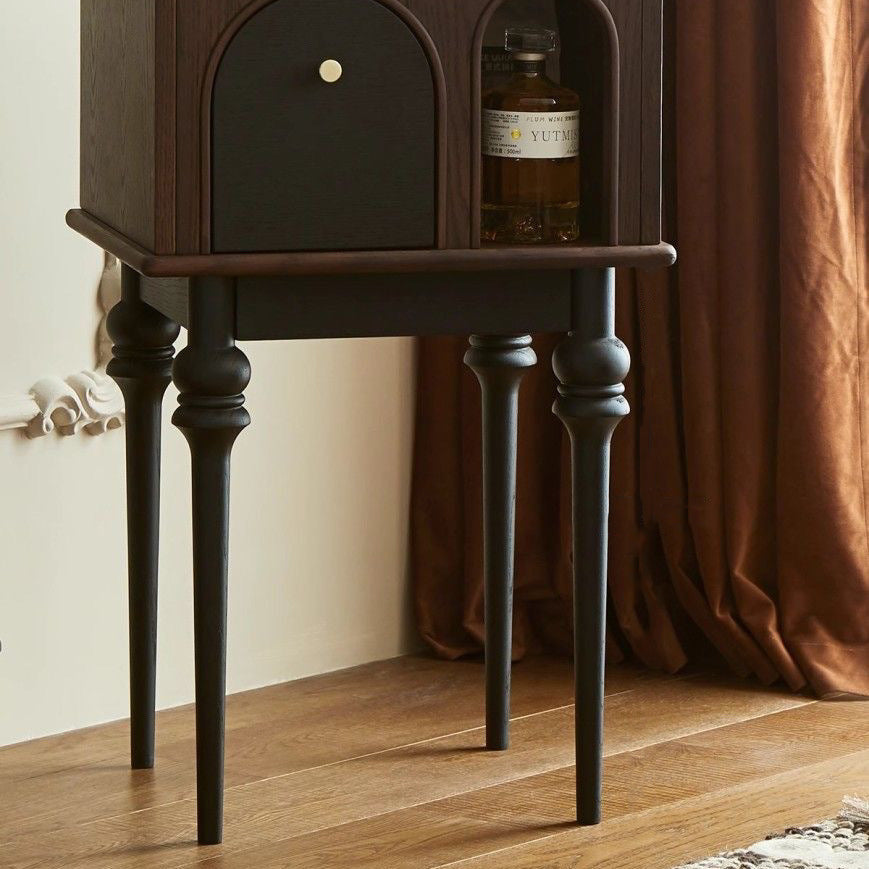 Mid-Century Wood Black Slim-Leg Side Table 1-Cabinet