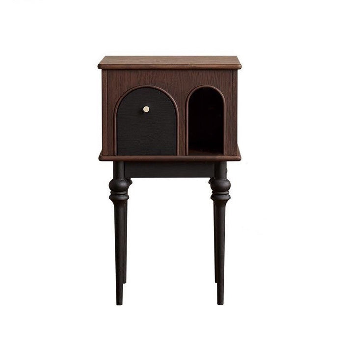 Mid-Century Wood Black Slim-Leg Side Table 1-Cabinet