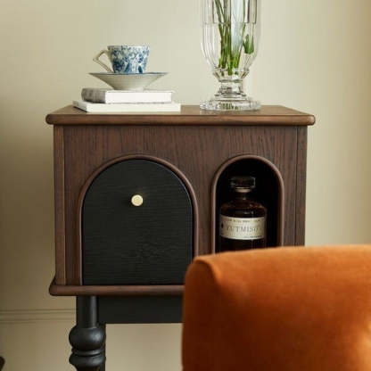 Mid-Century Wood Black Slim-Leg Side Table 1-Cabinet