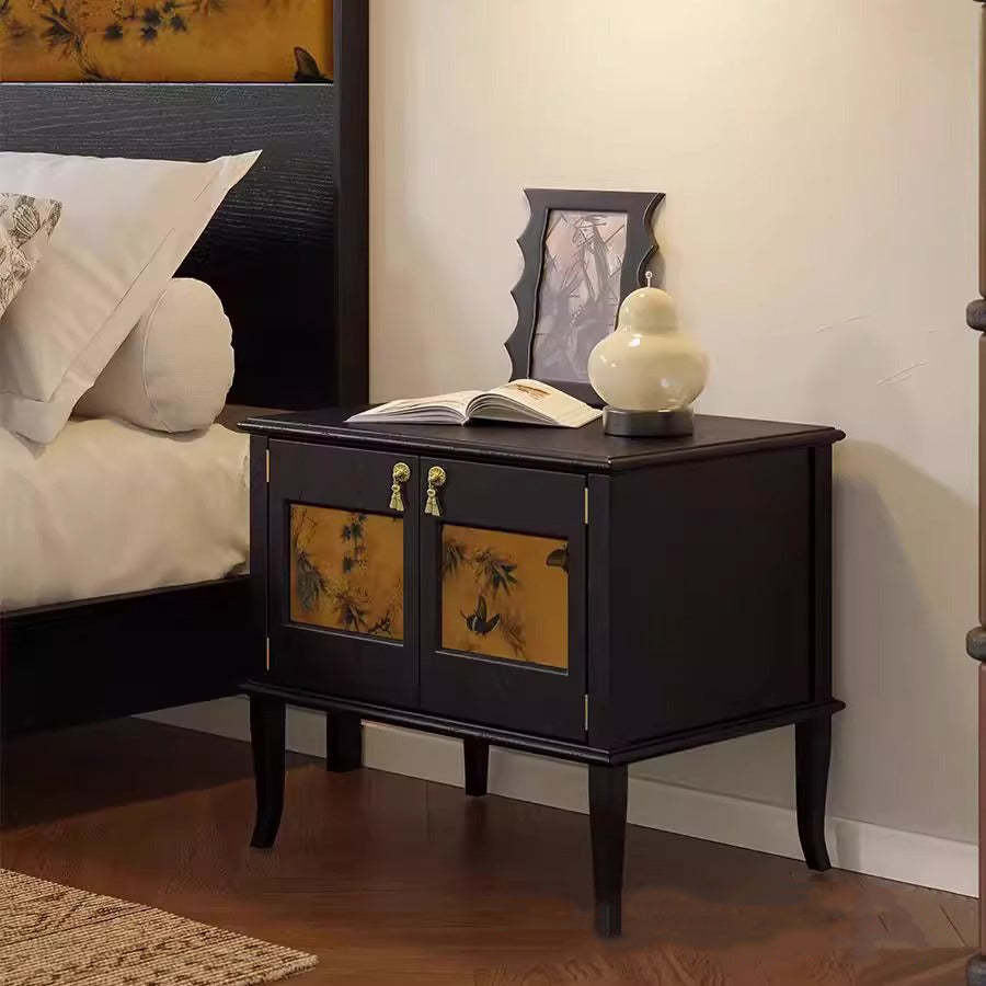 Mid-Century Silk Wood Nightstand 1-Cabinet