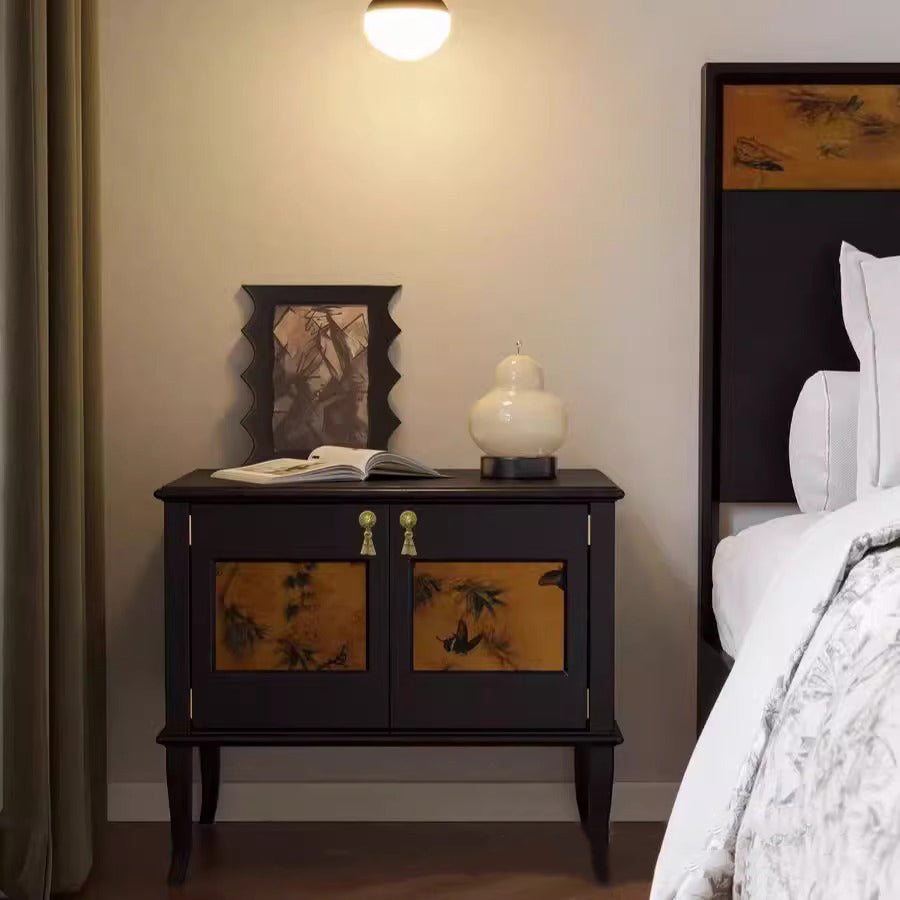Mid-Century Silk Wood Nightstand 1-Cabinet