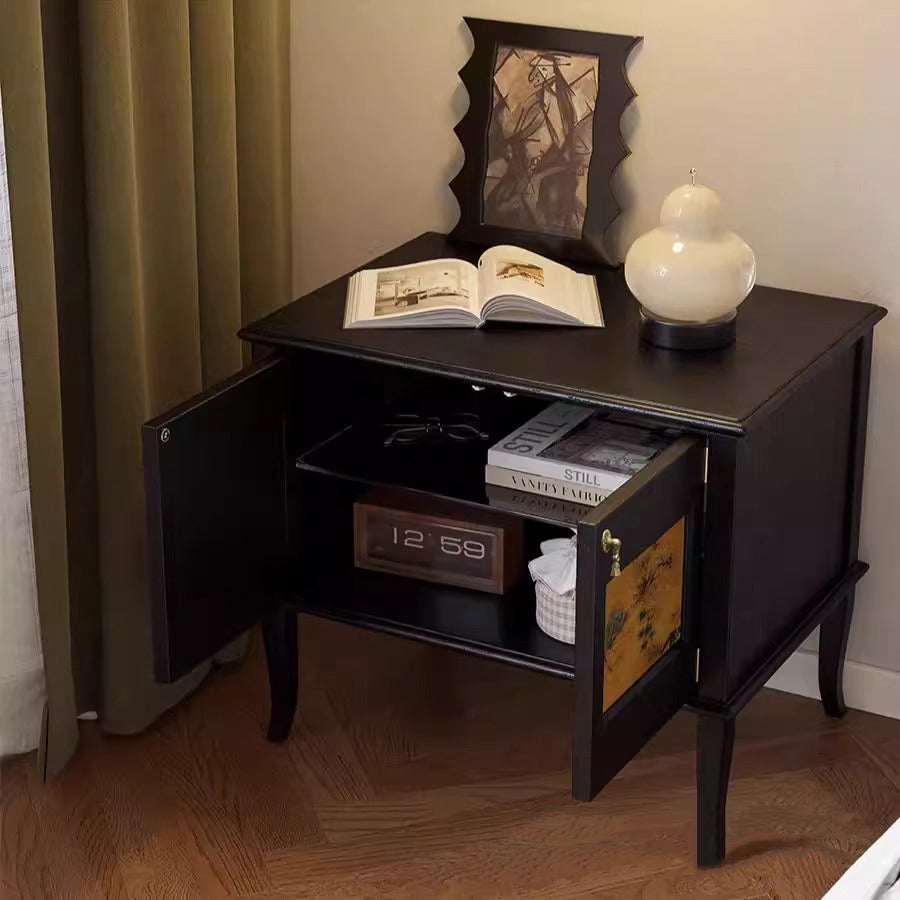 Mid-Century Silk Wood Nightstand 1-Cabinet